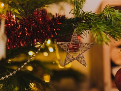 star ornament on tree